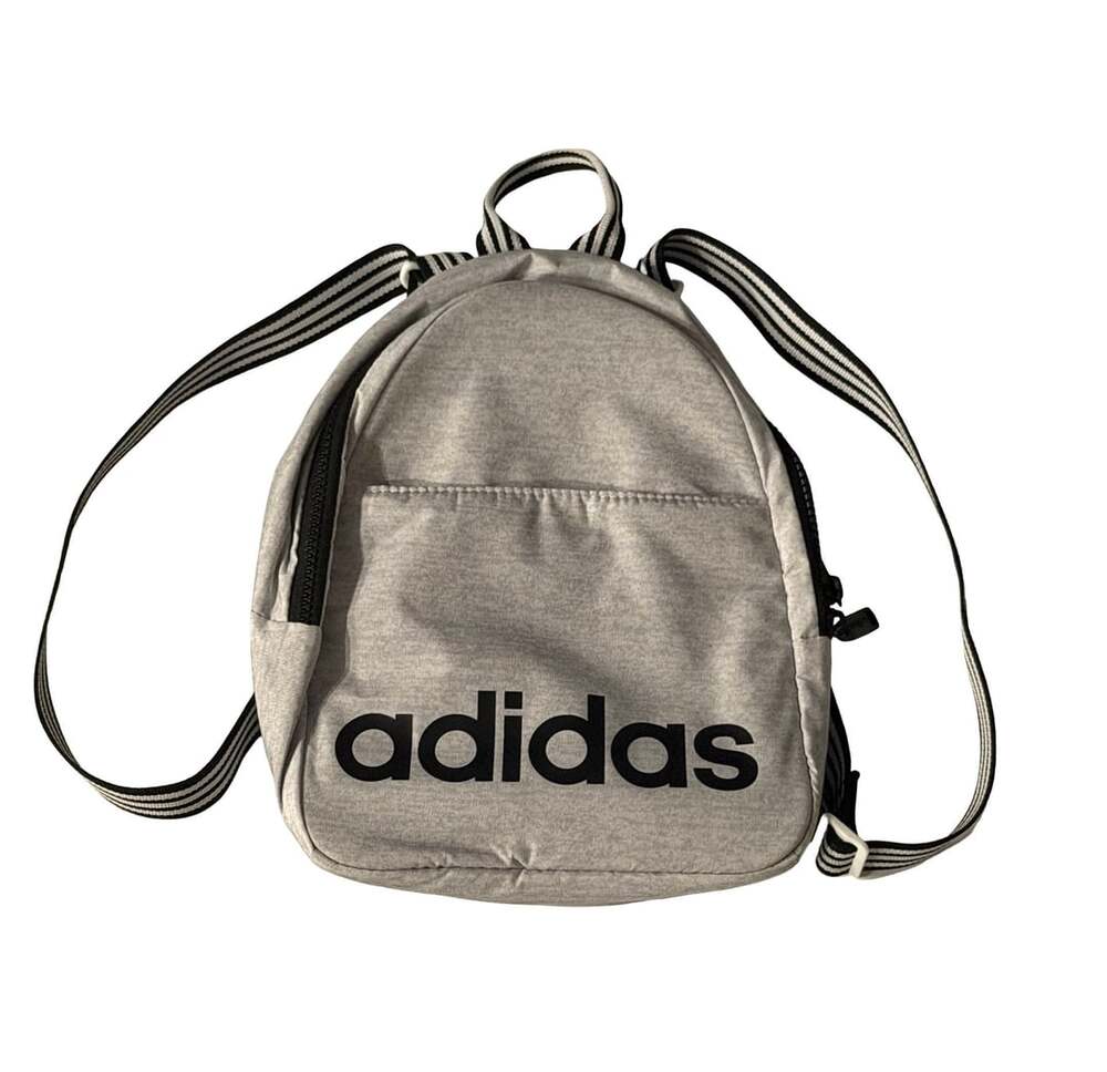 Adidas Core Mini Backpack Gray Jersey With Black Stripes